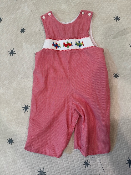 Petit Bebe Other - Petit Bebe Smocked Airplanes Red Gingham Longall Jon Jon 12 Month